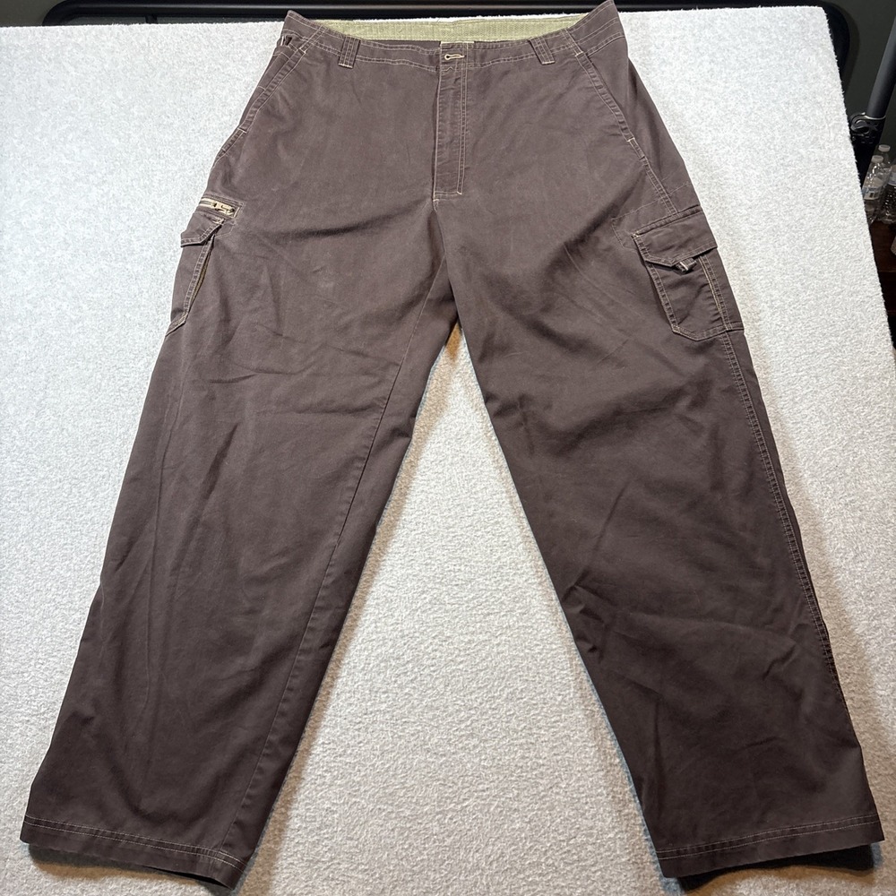 REI Hiking Pants Men's 38x32 Brown Straight Leg Cargo‎ Outdoors (MISSING BUTTON)